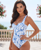 Comprar maiô feminino com bojo removível estampado tecido poliéster praia piscina natação barato em promoção ANELLIMN